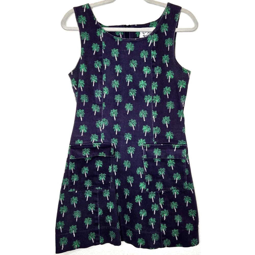 Vintage‎ Lilly Pulitzer Dress Womens 6 Navy Green Palm Tree Stretch Shift Mini